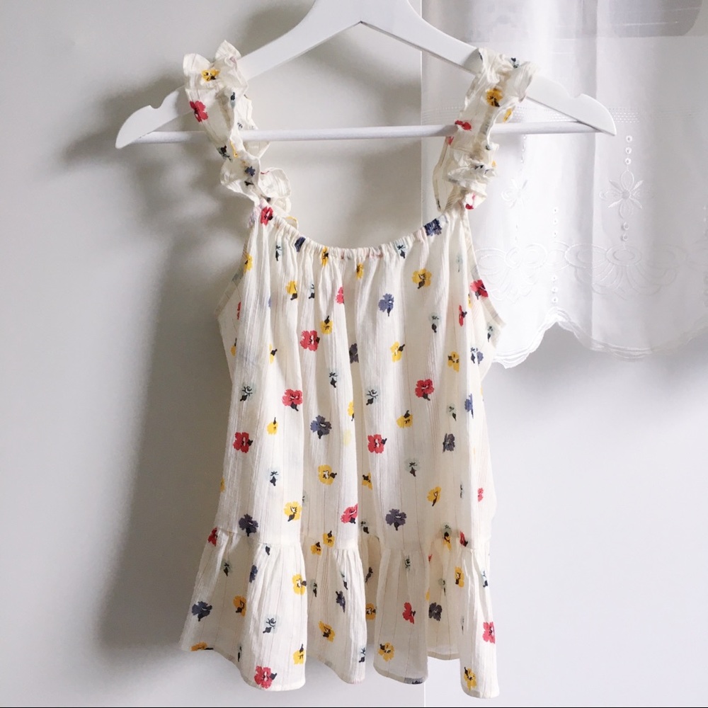 Madewell Ruffle Cami Metallic Confetti Floral L2908 size 00 (like Sezane !)
